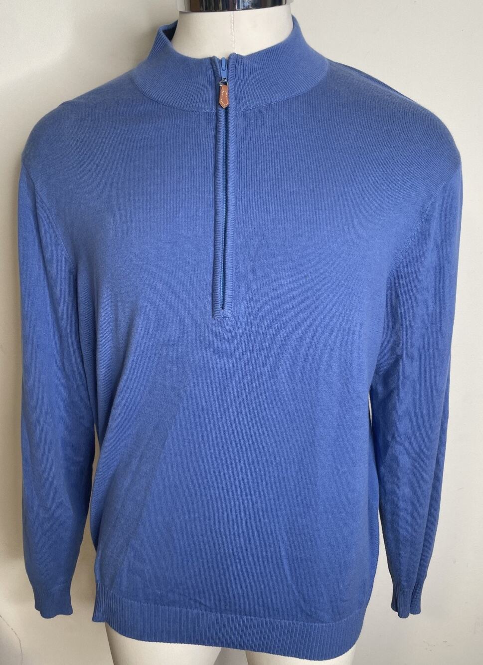J McLaughlin Blue Cotton Knit 1/4 Zip Knit Sweater Mens XL LS